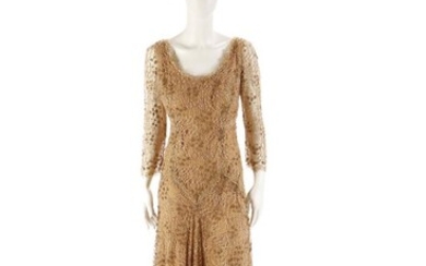 Autore non identificato, Haute couture midi dress in pink and gold lace and silk.