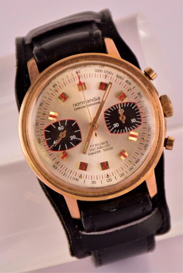 NORMANDIA Bracelet-montre d'homme chronographe à mouvement mécanique en plaqué or,...