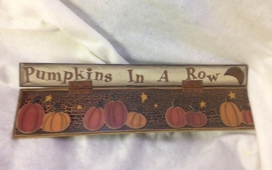 NOS-Halloween Decor wood Sign-Pumpkins in a Row-lot 3 Debbie Bryan Collection