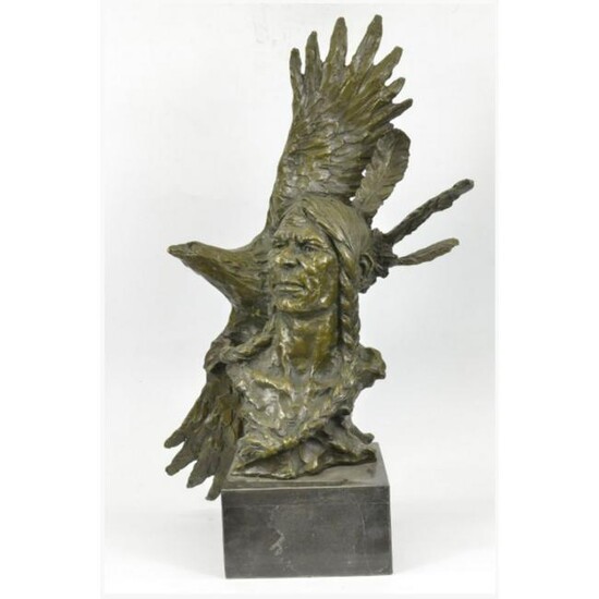 Native American Eagle Warrior Signed Bronze Sculpture
