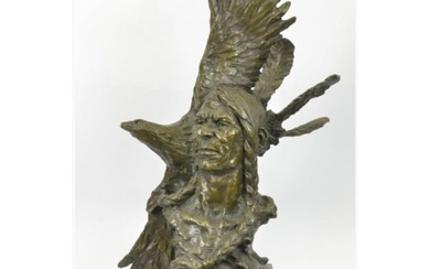 Native American Eagle Warrior Signed Bronze Sculpture