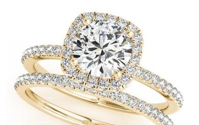Natural 1.5 CTW Diamond Engagement Ring SET 18K Yellow Gold