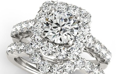 Natural 2.25 CTW Diamond Engagement Ring SET 14K White Gold