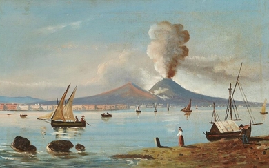 Neapolitan School, 19th century- Vesuvius erupting; oil on canvas, 35 x 58 cm. Provenance: Private Collection, UK.
