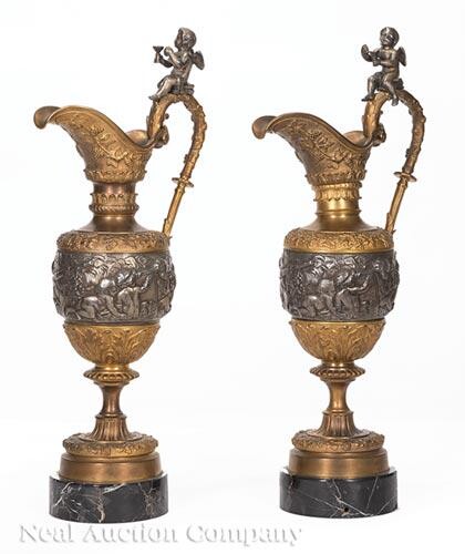 Neoclassical-Style Patinated Bronze Ewers