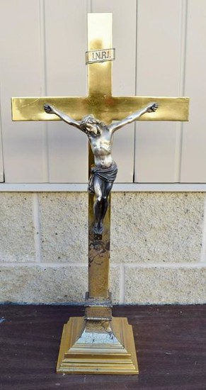 Nice Older Vintage Brass Altar Cross - 24 1/2" tall