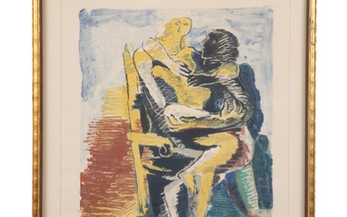 OSSIP ZADKINE "THE LOVERS" FRAMED COLOR LITHOGRAPH