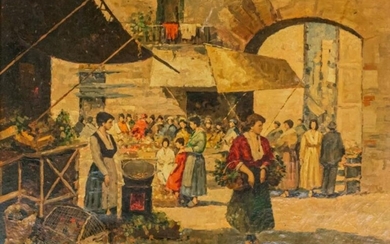 Oil On Canvas Hungarian Market Scene