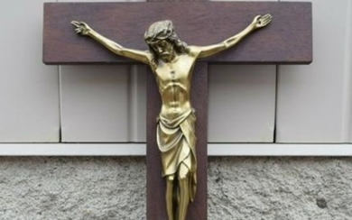 Older Wood Wall Crucifix Cross 23 3/4" + chalice co.
