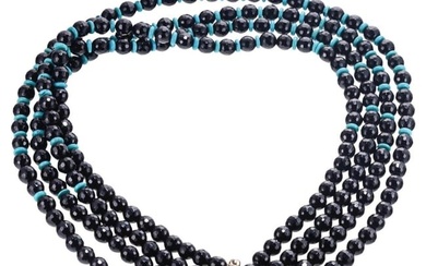 Onyx Turquoise Bead Sterling Silver Necklace