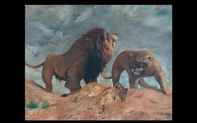 P. RIVIÈRE (XXème siècle) Les lions avant…