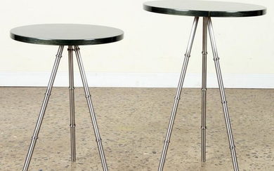 PAIR BAMBOO STYLE POLISHED CHROME DRINKS TABLES