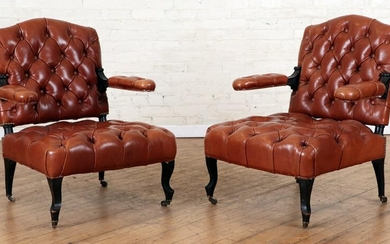 PAIR EDWARDIAN FLOATING ARM CHAIRS C.1880