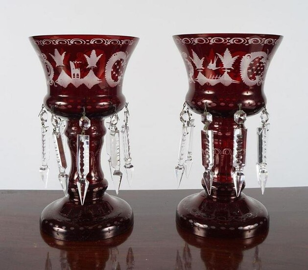 PAIR OF 19TH-CENTURY CRANBERRY GLASS EPERGNES
