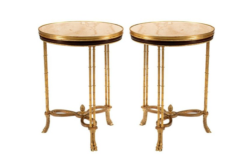 PAIR OF NEOCLASSIC-STYLE GILT BRONZE & MARBLE GUERIDONS