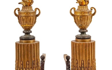 PAIR of FRENCH BRONZE CHENETS with ETERNAL FLAMES