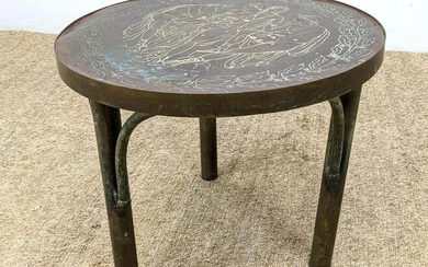 PHILIP and KELVIN LaVERNE Etched Bronze Side Table. Rou