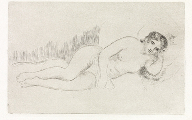 PIERRE-AUGUSTE RENOIR Femme nue couchée (tournée à droite), 1re planche * Femme couchée...