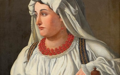 PITTORE ANONIMO XIX Century Portrait of ciociara Olio su...