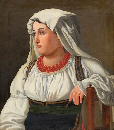 PITTORE ANONIMO XIX Century Portrait of ciociara Olio su...