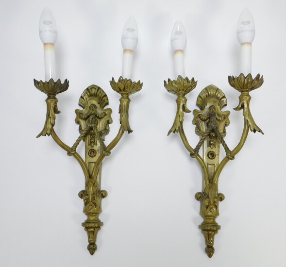 PR French Gilt Bronze Twisted Rope Wall Sconces