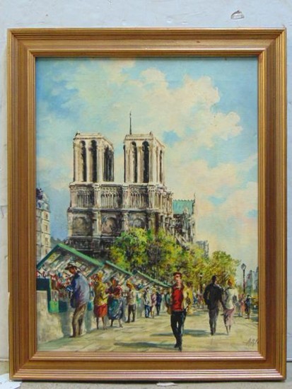 Painting, Notre Dame, Paris, sgd. Carli, possibly an
