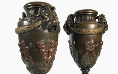 Pair Bronze Vases, After Clodion