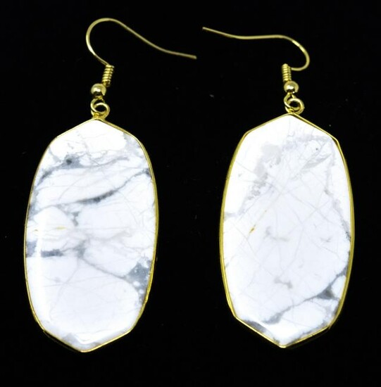 Pair Contemporary White Marble Panel Earrings
