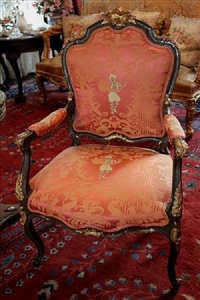 Pair French 19th Century parlor chairs, one has repair