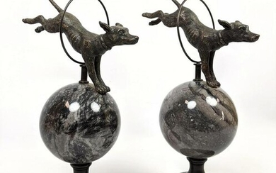 Pair Maitland Smith Style Metal and Marble Sculptures.