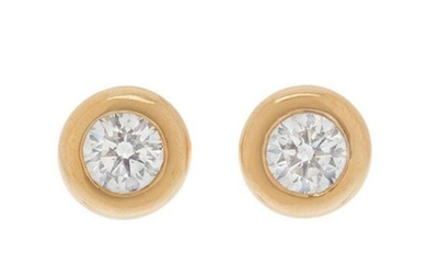 Pair of 18k yellow gold earrings. With central brilliant-cut diamonds, total weight ca. 0.50 ct.