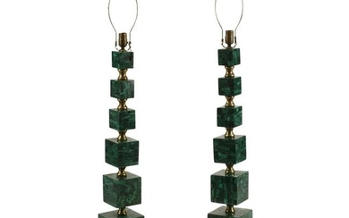 Pair of Art Moderne Malachite and Bronze Floor Lamps.