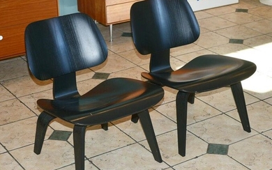 Pair of Black Eames Plywood Lounge Chairs