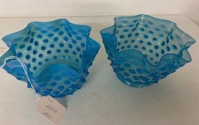 Pair of Blue Hobnail Glass Shades