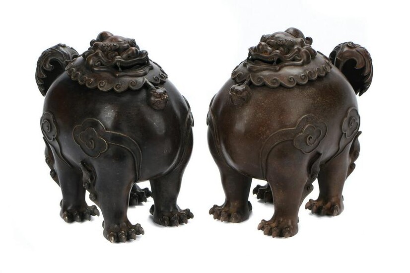 Pair of Chinese Bronze Luduan Incense Burners