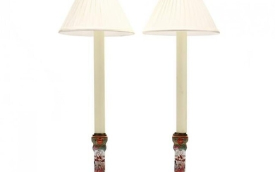 Pair of Chinese Export Style Porcelain Candlestick