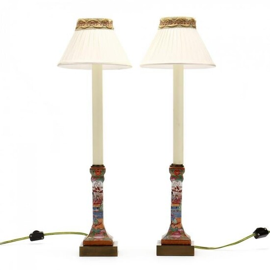 Pair of Chinese Export Style Porcelain Candlestick