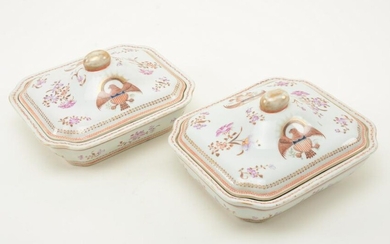 Pair of Chinese Export porcelain rectangular covered