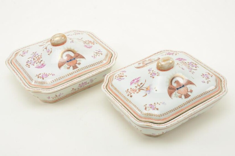 Pair of Chinese Export porcelain rectangular covered