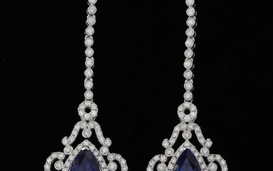 Pair of Diamond and Tanzanite Pendant Earrings