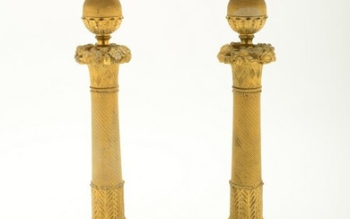 Pair of Empire Style Brass Candlesticks.