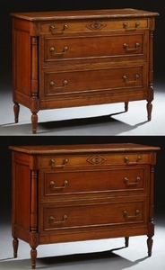 Pair of French Louis XVI Style Carved Cherry Commodes