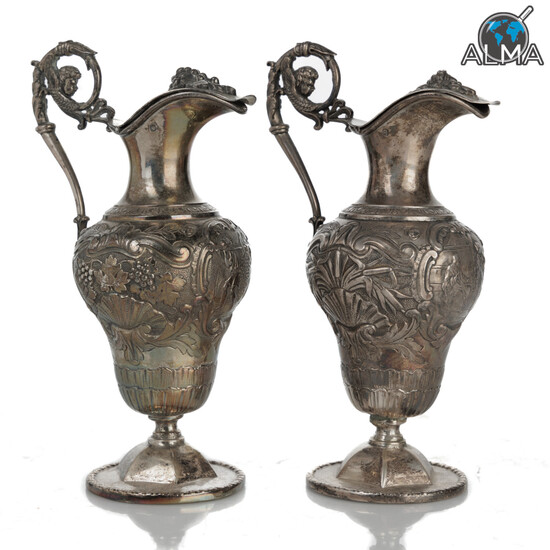 Pair of French Silver Liquor Pitchers from 19th century