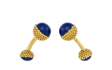Pair of Gold and Lapis Cufflinks, Tiffany & Co., France