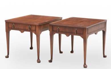 Pair of Hekman George II Style Walnut Side Tables, Mid-20th Century