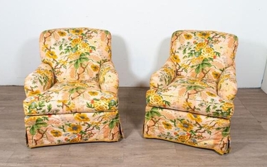 Pair of Howard Style Floral Upholstered Armchairs
