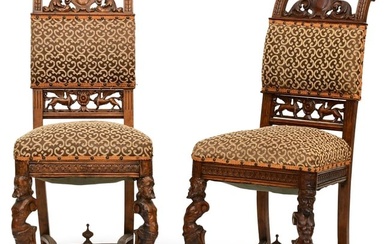 Pair of Italian Carved Walnut Figural Chairs