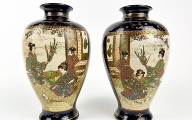 Pair of Japanese Ceramic Vases Meiji Period