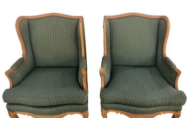Pair of Louis XV Style High Back Lounge Chairs