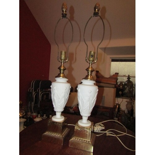 Pair of Parianware Classical Form Table Lamps on Cast Brass ...